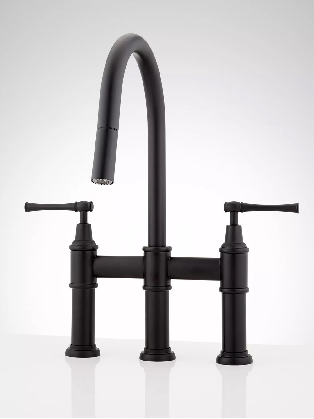Signature Hardware Hurston Pull-Down Bridge Kitchen Faucet - Matte Black
